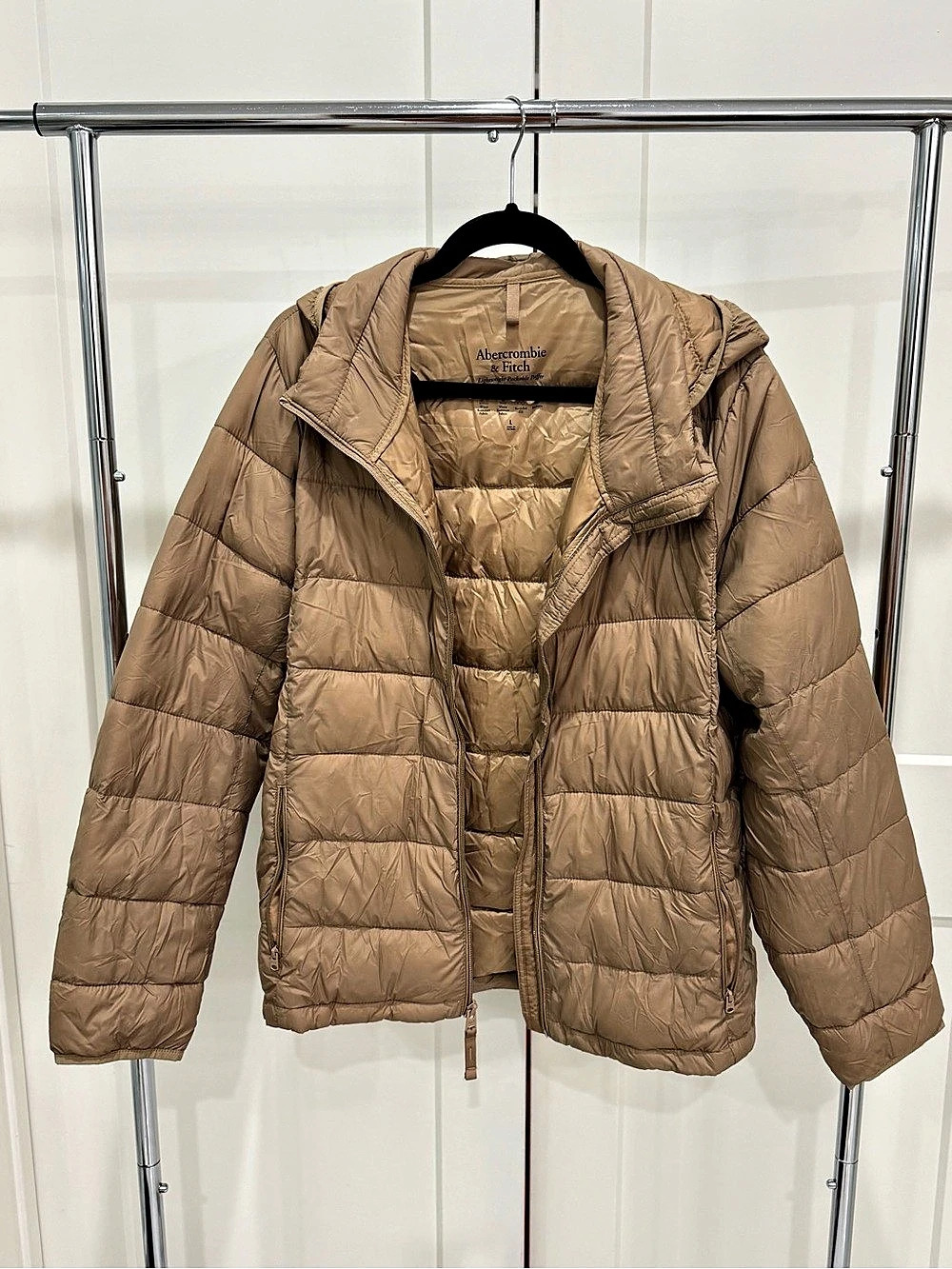 Abercrombie & Fitch Lightweight Packable Puffer Jacket Brown Large